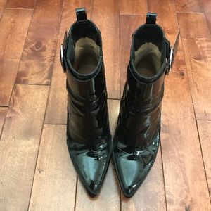 Glossy black booties